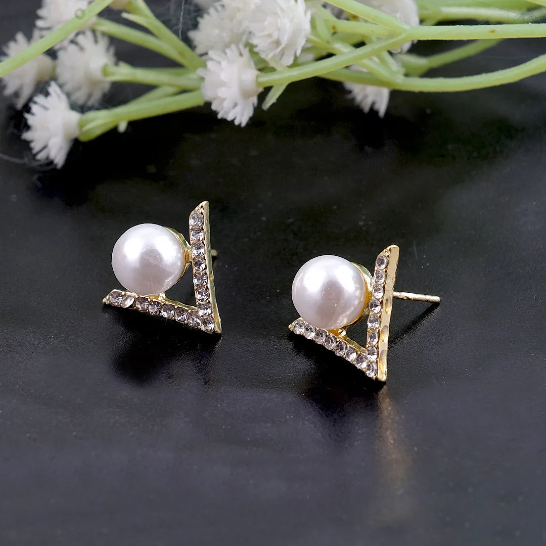 V shape Crystal Pearl Earrings