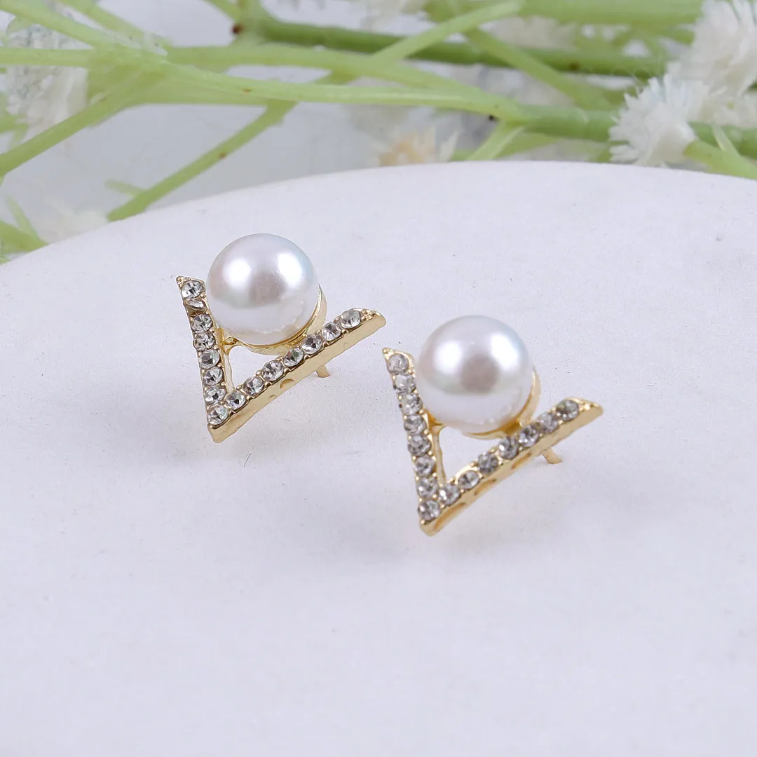 V shape Crystal Pearl Earrings