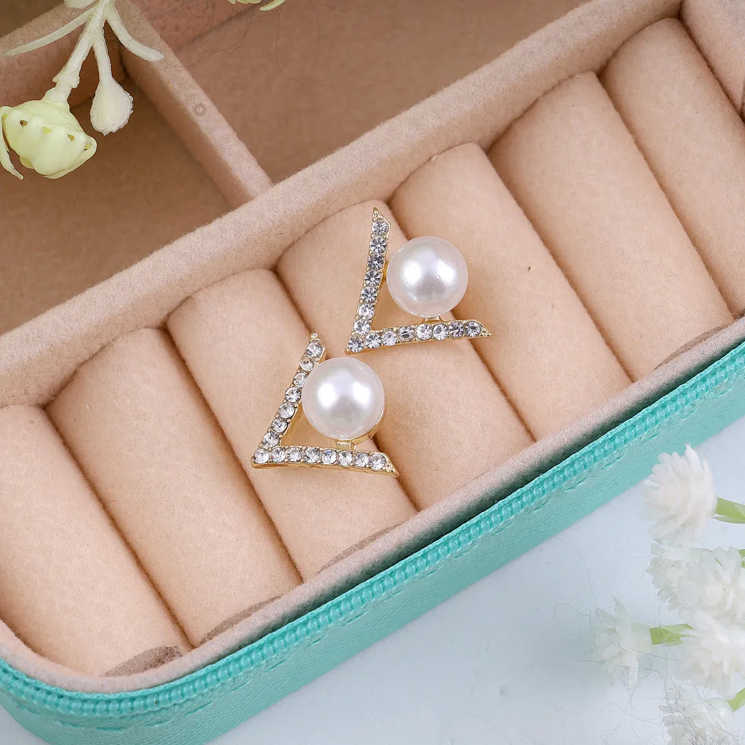 V shape Crystal Pearl Earrings