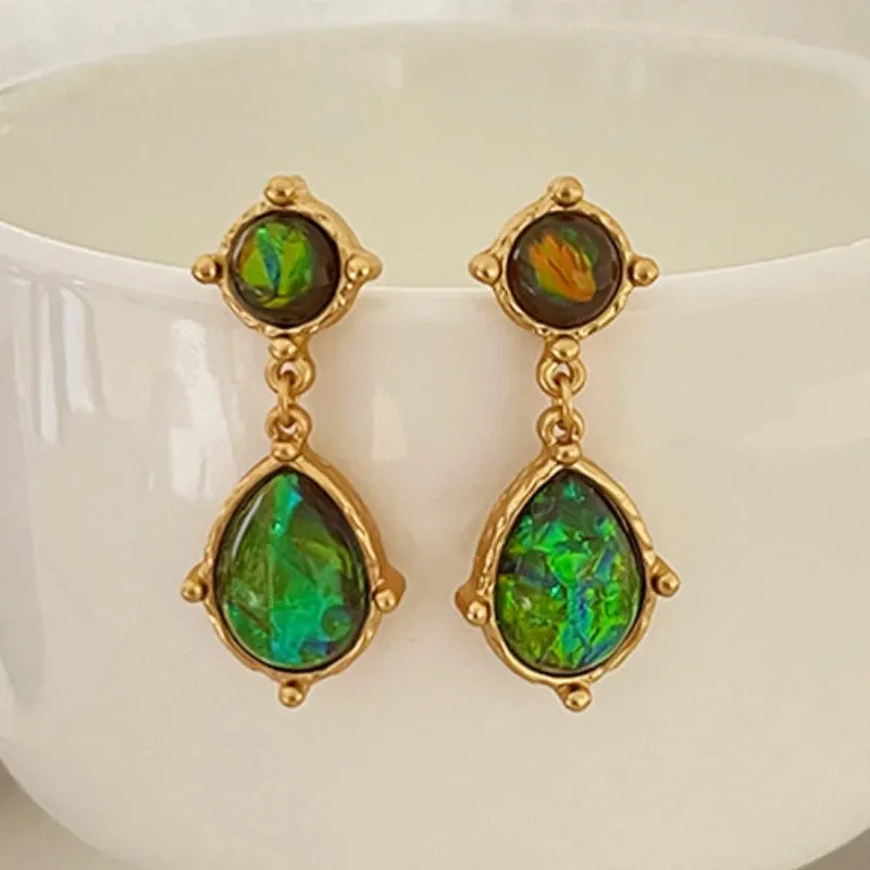 VAIGE Retro Emerald Green Drop Earrings