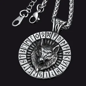 Viking Wolf Necklace With Runes Jewelry For Men