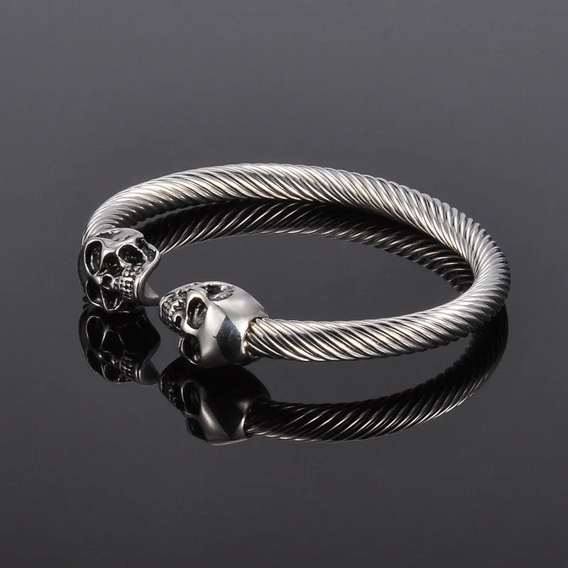 Vintage Silver Punk Skull Stainless Steel Bracelet Mens &Women Gothic Jewelry Open Bangle Fashion Jewelry Gifts