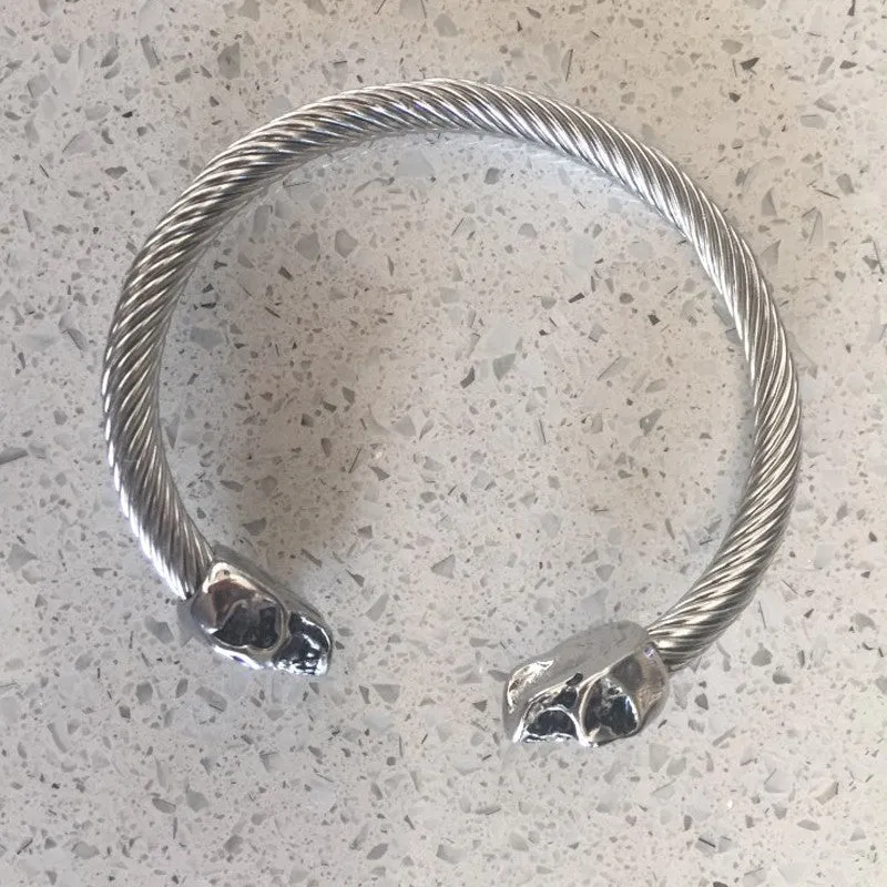 Vintage Silver Punk Skull Stainless Steel Bracelet Mens &Women Gothic Jewelry Open Bangle Fashion Jewelry Gifts