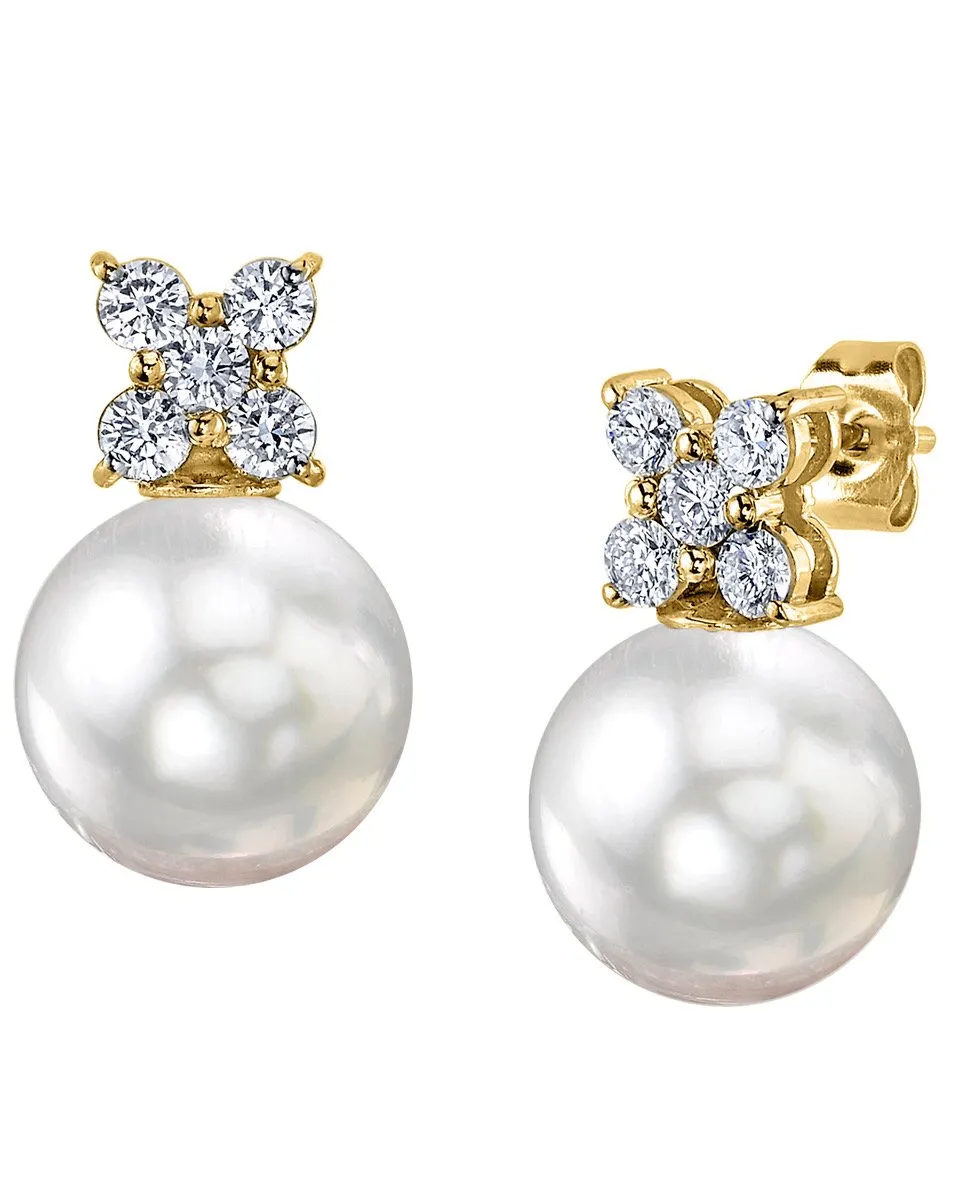 White South Sea Pearl & Diamond Aristocrat Stud Earrings