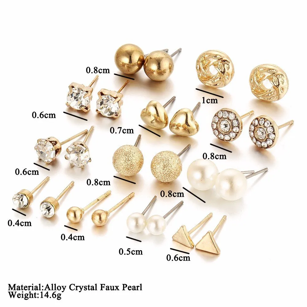 Yellow Chimes Combo of 12 Pairs/Set Multi Stylish Crystal Pearl's Heart Shape Gold Plated Stud Earrings For Women and Girl's