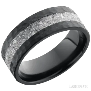 Zirconium with Hammer Finish and Meteorite Inlay - 8MM